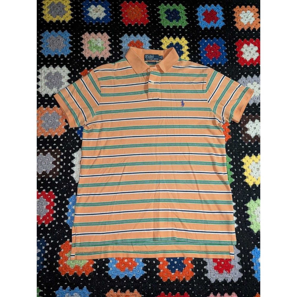 Vintage Ralph Lauren Polo Shirt Men Large Orange Green Striped Rugby Y2K 2000s